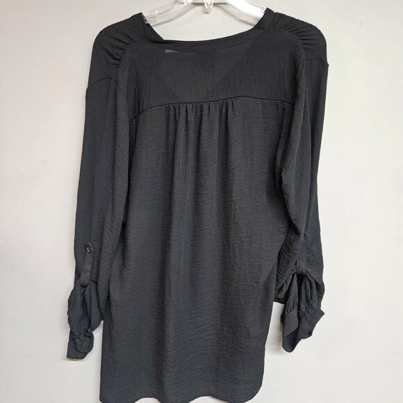 Ana Women's medium black 3/4 long sleeve button closure V-neck sheer blouse - Picture 3 of 4